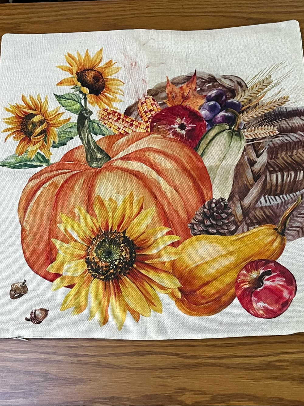 Autumn Harvest Pumpkin & Sunflower Decorative Pillow Cover- Orange